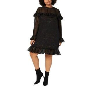 Betsey Johnson Black Metallic Swiss Dot Sheer Ruffle Dress Size 2